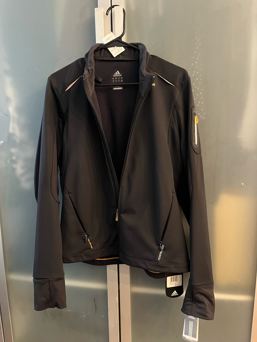 adidas Women’s Black Utility Softshell Jacket with Yellow Accent